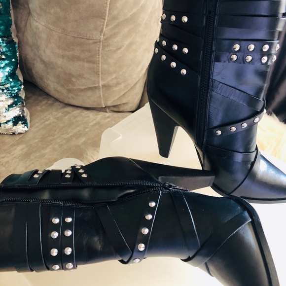 **HOT! NEVER WORN**Black Studded Ankle Boots - Picture 3 of 5